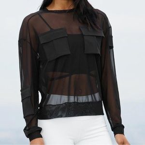 ALO YOGA TACTICAL LONG SLEEVE SHEER LOVE black small pockets cute sexy S workout